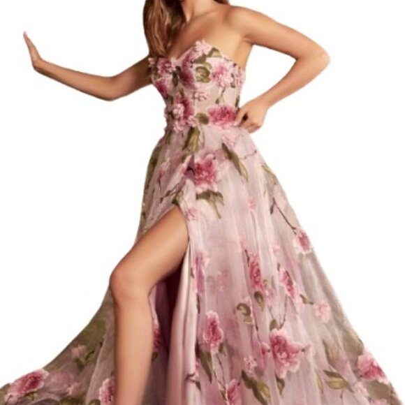 NWT Andrea and Leo A1035 Appliqued Prom Dress Multi Size 8 - Picture 1 of 6